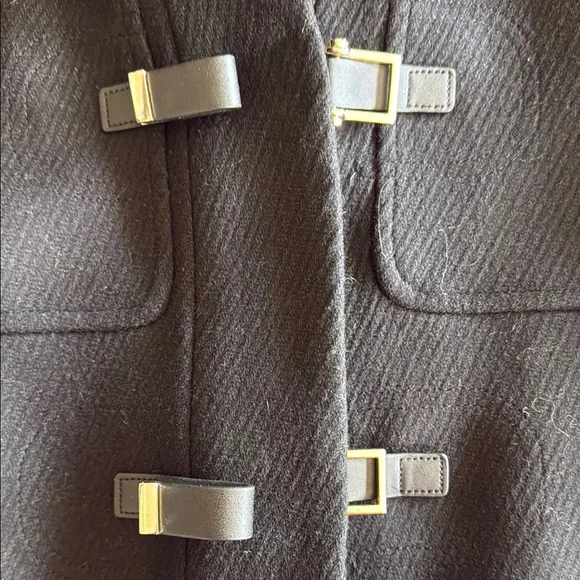 Cole Haan Black Pea Coat with Faux Fur Hood - Picture 4 of 9